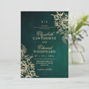 Invitation Élégant Classique Émeraude Vert Or Fleurs Mariage
