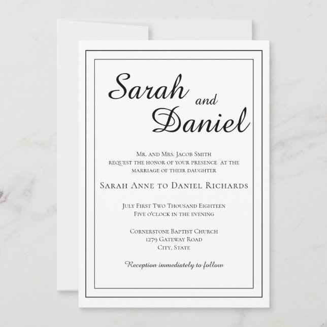 Invitation Élégant classique intemporel mariée Mariage tradit (Devant)