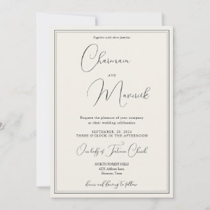 Invitation Élégant Classique Mariage Beige