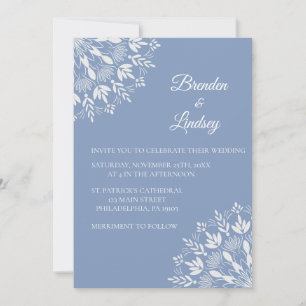 Invitation Élégant classique moderne Dusty bleu et blanc flor