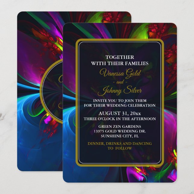 Invitation Élégant Classique Moderne Motif Floral #902 Mariag (Devant / Derrière)