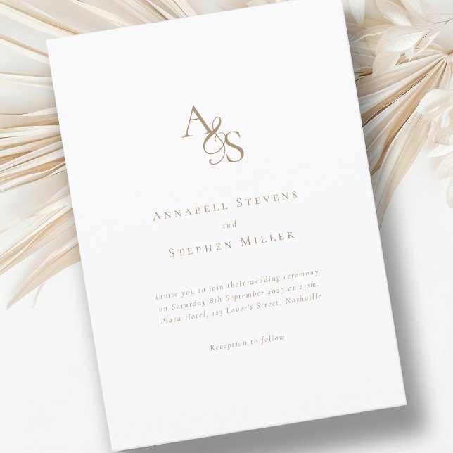 Invitation Élégant, Classique, Monogramme, Blanc, Mariage (Créateur téléchargé)