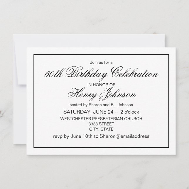 Invitation Elégant classique noir et blanc 60e anniversaire (Devant)