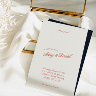 Invitation Élégant classique rouge et Mariage bleu profond