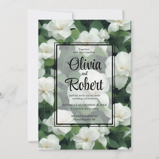 Invitation Élégant classique vert botanique blanc floral (Devant)