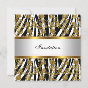Invitation Elegant Classy Gold Black Zebra Floral