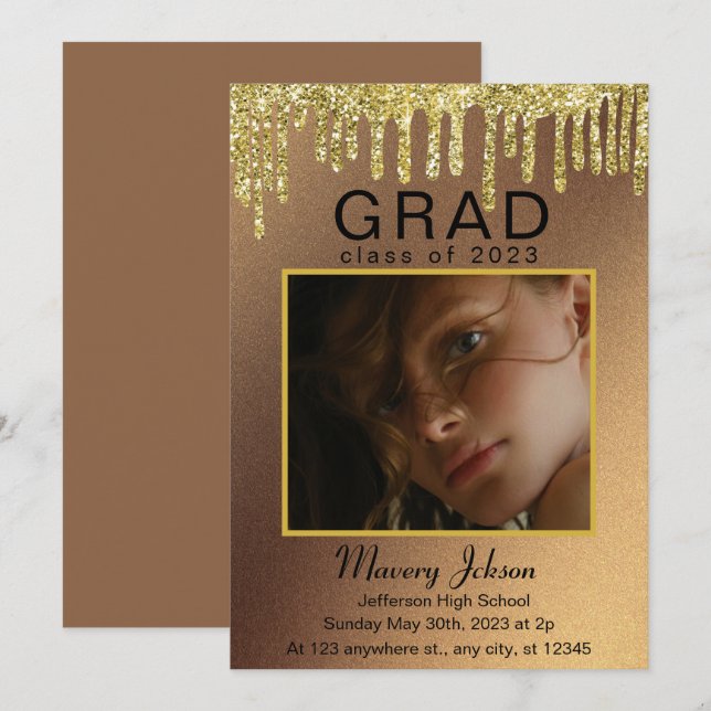 Invitation Élégant Classy Graduation parties scintillant d'or (Devant / Derrière)