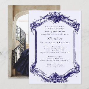 Invitation Elégant Classy Navy Blue Quinceañera 15e anniversa