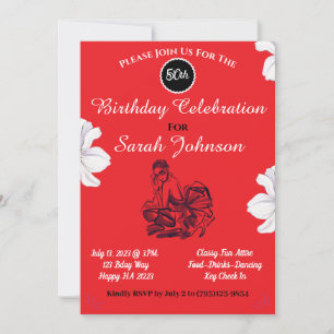 Invitation Elégant Classy Rouge noir et blanc 50e anniversair