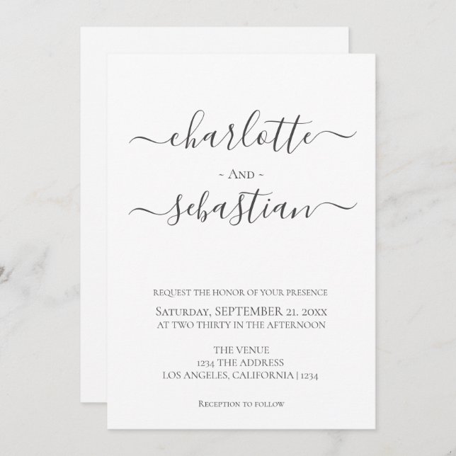 Invitation Elegant Classy Simple Typographie Style Mariage (Devant / Derrière)