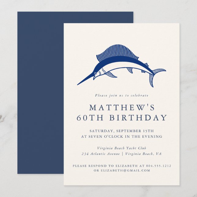 Invitation Elegant Coastal Fisherman Adult Birthday Party  (Devant / Derrière)