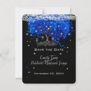Invitation Elégant Cobalt Blue Heart Leaf Tree Enregistrer la