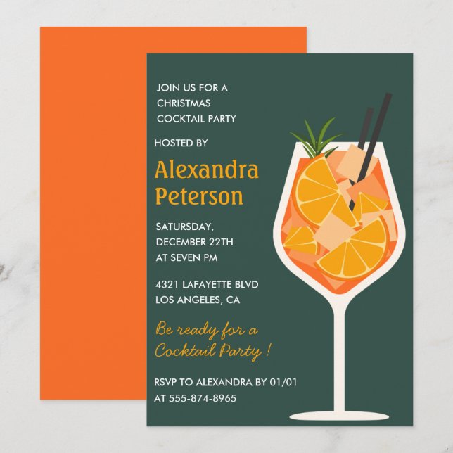 Invitation Élégant Cocktail de Noël Cocktail de fête Moderne (Devant / Derrière)