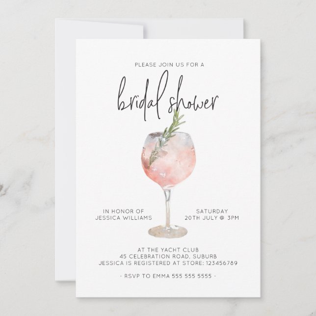 Invitation Élégant Cocktail rose Fête des mariées de Brunch B (Devant)