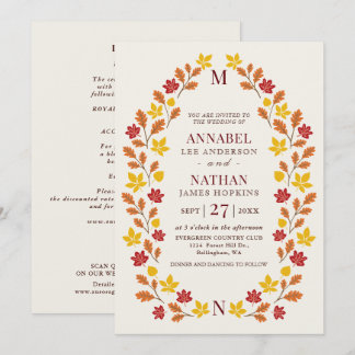Invitation Élégant Code QR de Cadre de Feuille d'Automne Mini