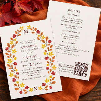 Invitation Élégant Code QR de Cadre de Feuille d'Automne Mini