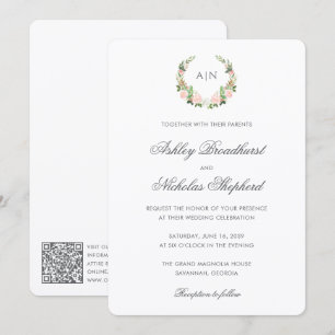 Invitation Élégant code QR de mariage à motif floral aquarell