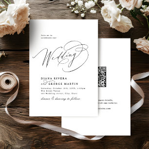 Invitation Élégant code QR de mariage à tourbillon de script