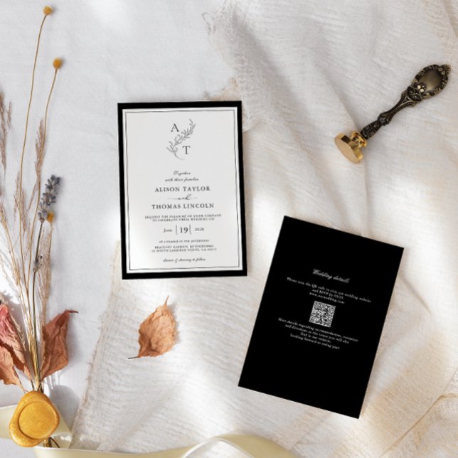 Invitation Élégant | Code QR de monogramme classique pour mar (Créateur téléchargé)