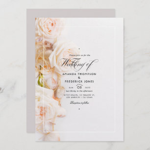 Invitation Elégant code QR floral RSVP Beach Wedding