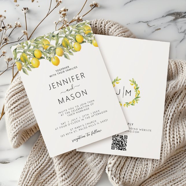Invitation Elégant code QR Mariage citron de Bohême (Créateur téléchargé)