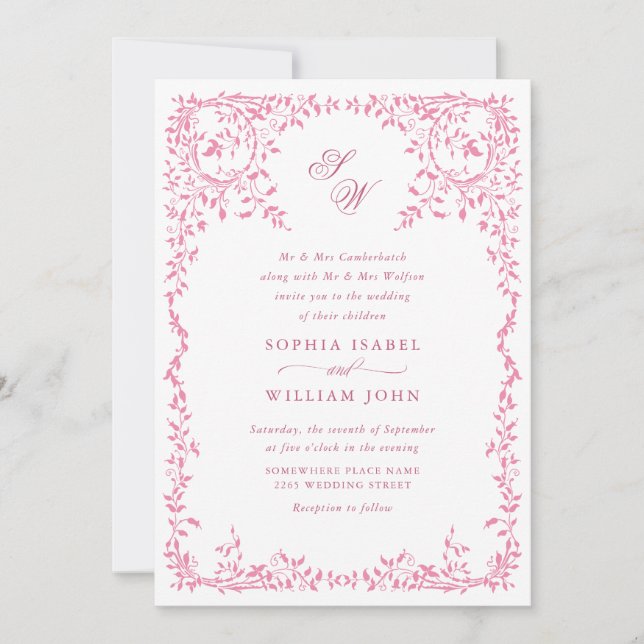 Invitation Élégant code QR Mariage de cadre Floral Ornate fra (Devant)