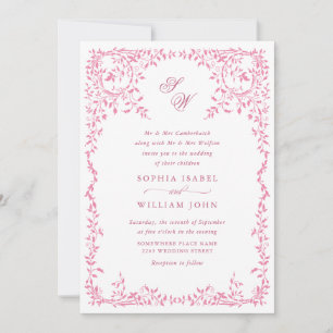 Invitation Élégant code QR Mariage de cadre Floral Ornate fra