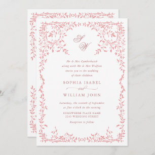 Invitation Élégant code QR Mariage de cadre Floral Ornate fra