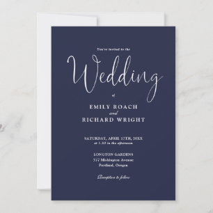 Invitation Élégant Code QR Moderne Mariage Bleu Nuit