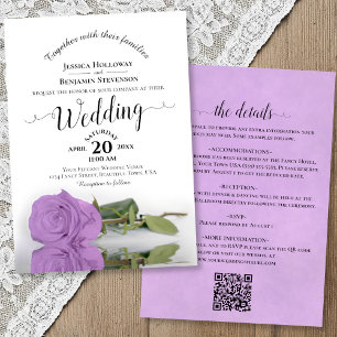 Invitation Élégant Code QR Rose Lilas Mariage Calligraphié