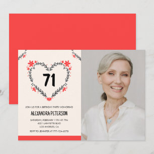 Invitation Elégant Coeur Floral Rouge pour ses 71 ans
