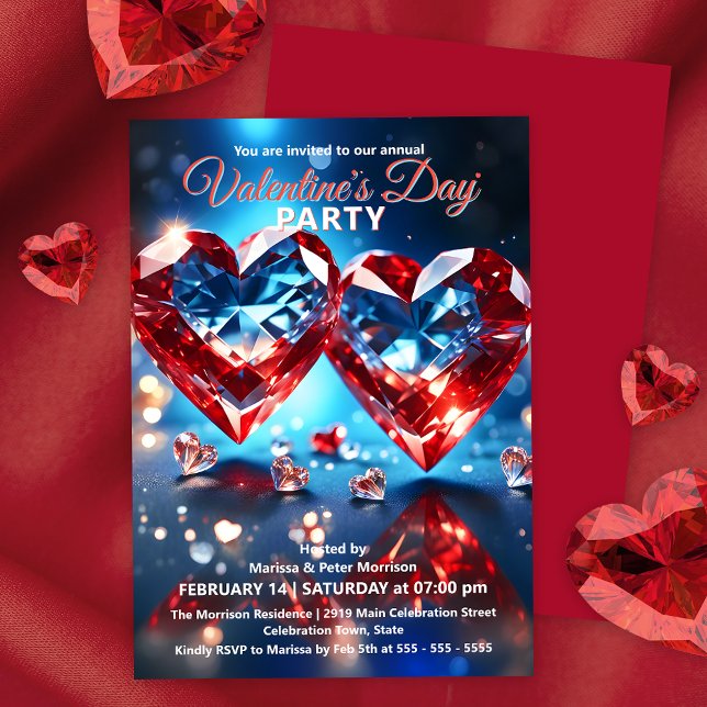 Invitation Elégant Coeurs de pierres précieuses Saint-Valenti (Créateur téléchargé)