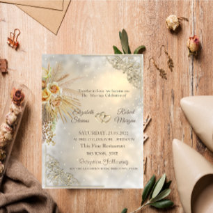 Invitation Elégant Coeurs d'or chic Boho Fleurs Mariage
