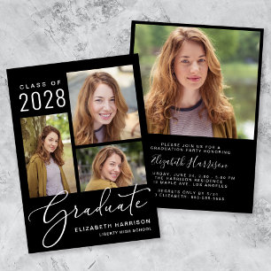Invitation Elégant Collage Photo Black Graduation Party