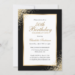 Invitation Elégant Confetti noir et or 50e anniversaire