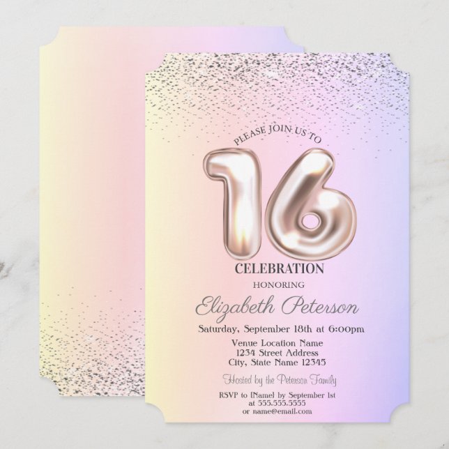 Invitation Élégant Confetti Ombre Sweet tendance 16 (Devant / Derrière)