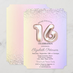 Invitation Élégant Confetti Ombre Sweet tendance 16