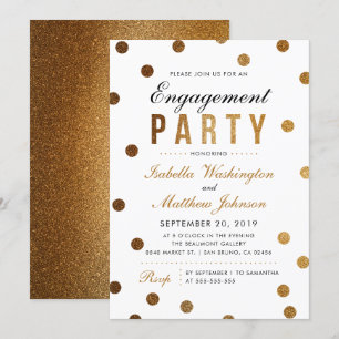Invitation Elégant Confetti Or & White Engagement Party
