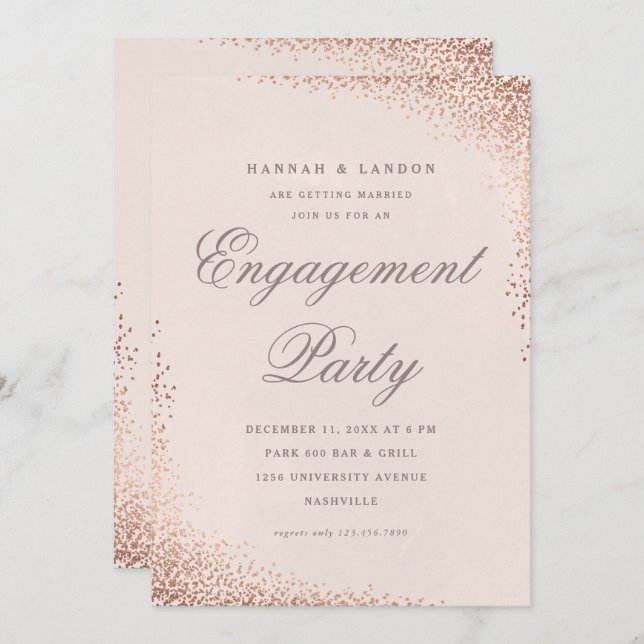 Invitation Élégant Confetti Rose Gold Engagement Party (Devant / Derrière)