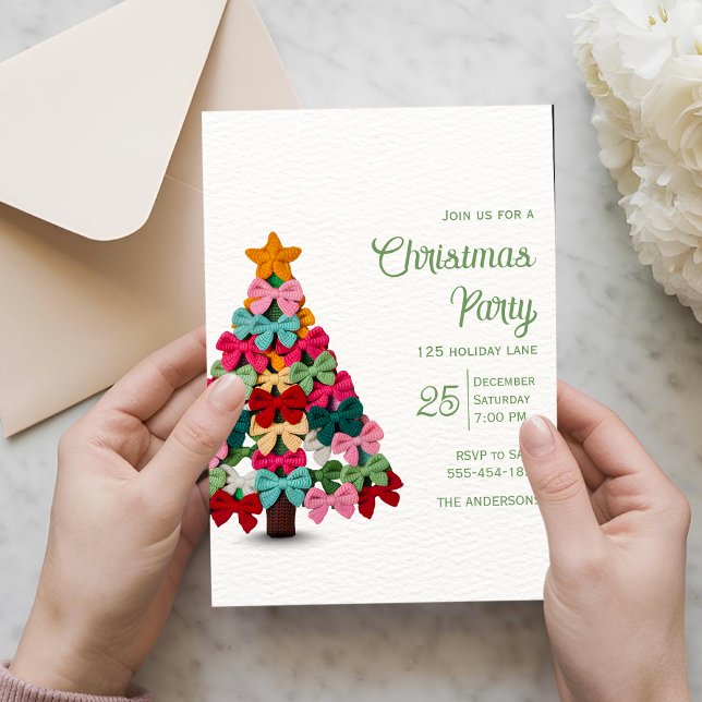 Invitation Elegant coquette bows christmas tree party  (Créateur téléchargé)