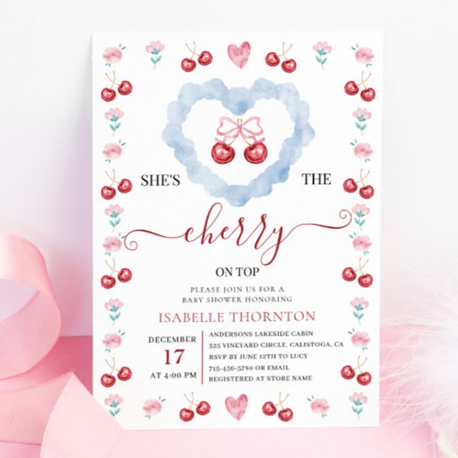 Invitation Elegant Coquette Cherry on Top Baby Shower (Créateur téléchargé)