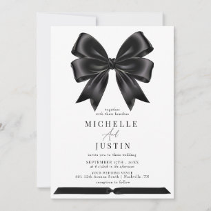 Invitation Élégant Coquette ruban Bow noir blanc Mariage