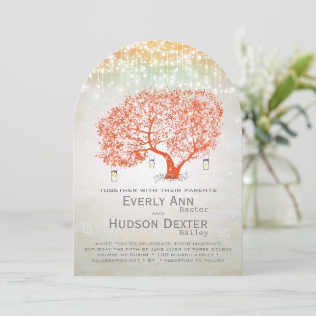 Invitation Élégant Corail argenté Rustique Mariage forestier  (Debout devant)