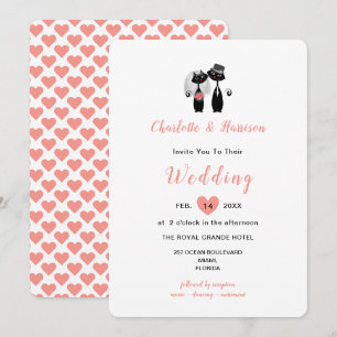 Invitation Elégant corail blanc mignon Whimsy Chats noirs Mar