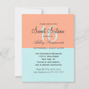 Invitation Élégant Corail et Mint vert Couleur deux tons