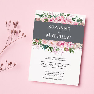 Invitation Elégant corail rose peony mariage d'été fleuri