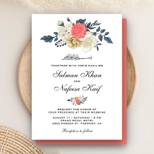 Invitation Élégant Coral Floral Mariage musulman musulman isl