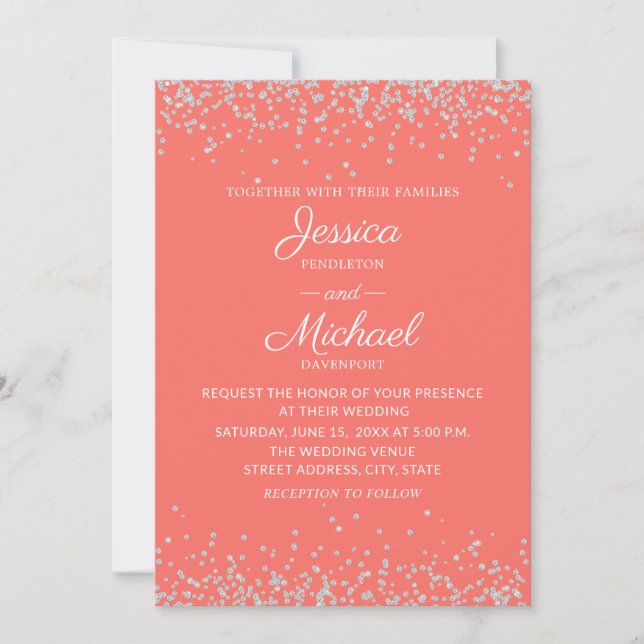 Invitation Elégant Coral moderne Mariage Parties scintillant  (Devant)