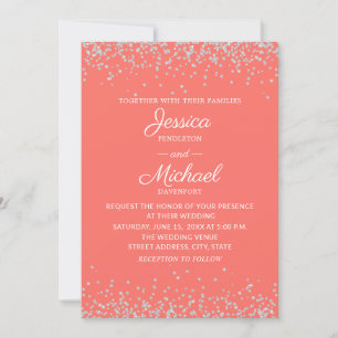 Invitation Elégant Coral moderne Mariage Parties scintillant 