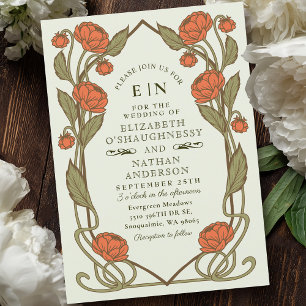 Invitation Elégant Coral Peony Art Nouveau Floral Mariage